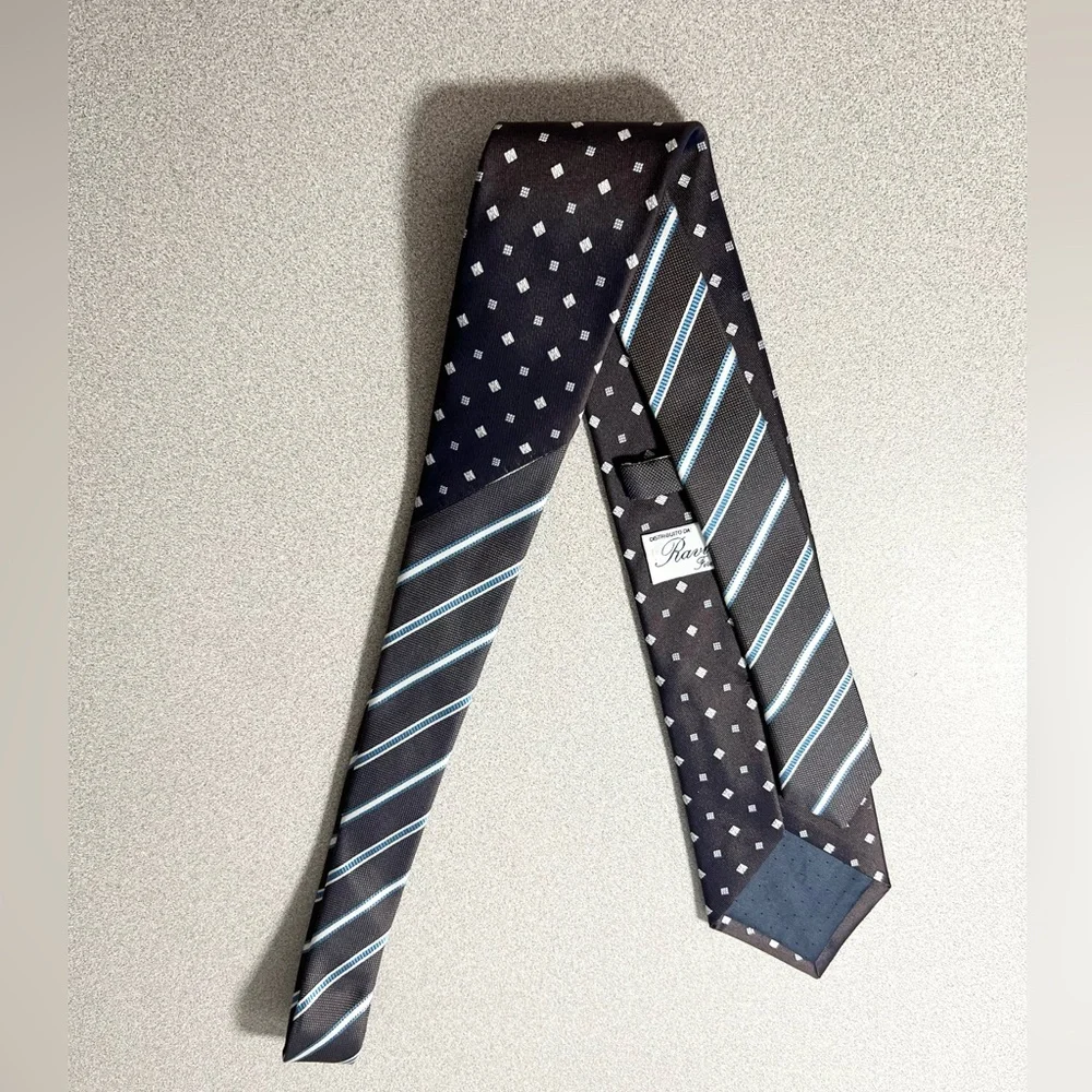 RAVINALE S.R.L. Men's 100% Silk Tie Brown Blue mixed print‎ Handmade in Italy